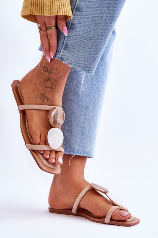 Embellished Suede Slippers Nude Victoria