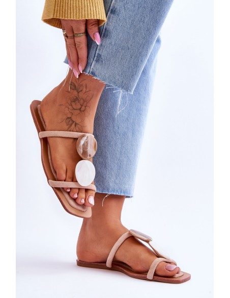 Embellished Suede Slippers Nude Victoria