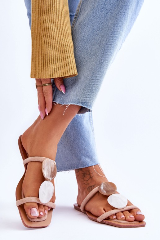 Embellished Suede Slippers Nude Victoria