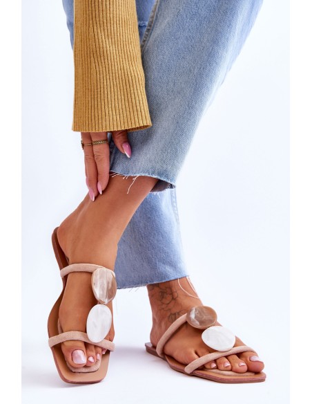 Embellished Suede Slippers Nude Victoria