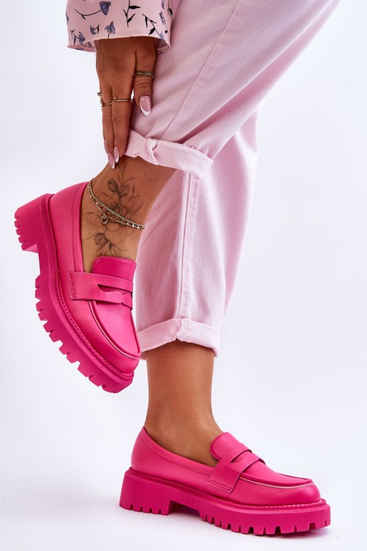 Leather Slip-On Platform Loafers Pink Riverside