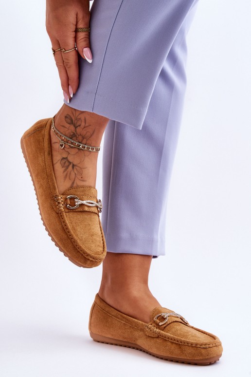 Classic Suede Loafers With Embellishment Camel Amera