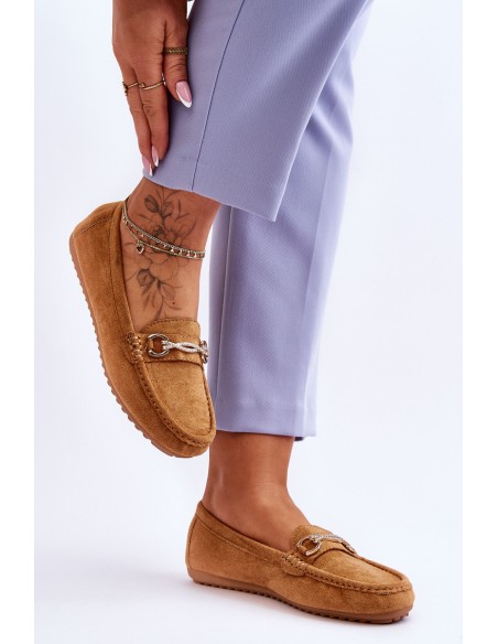 Classic Suede Loafers With Embellishment Camel Amera