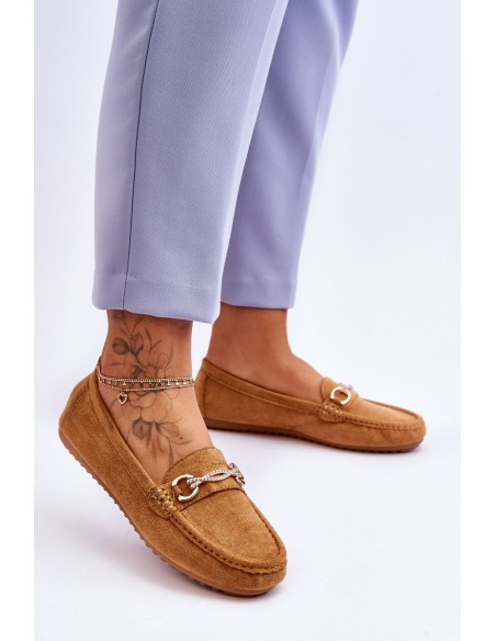 Classic Suede Loafers With Embellishment Camel Amera