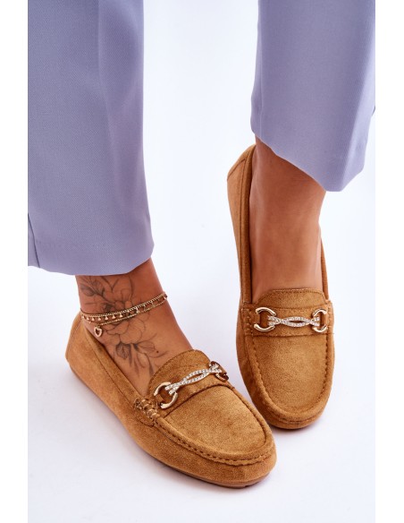 Classic Suede Loafers With Embellishment Camel Amera
