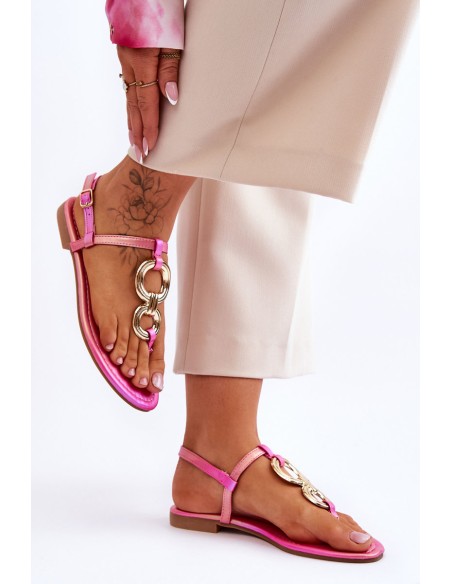 Leather Flat Heel Flip Flops Pink Keep Going