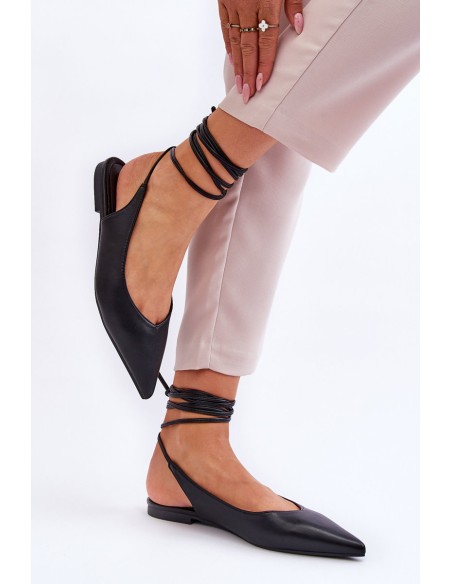 Women's Tied Pointed Ballerinas Black Turriso