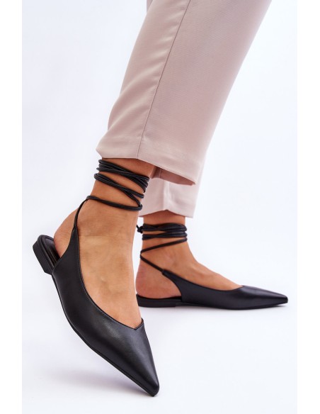 Women's Tied Pointed Ballerinas Black Turriso