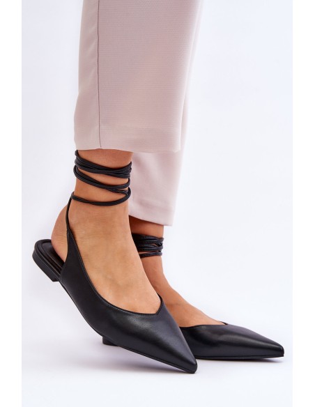 Women's Tied Pointed Ballerinas Black Turriso