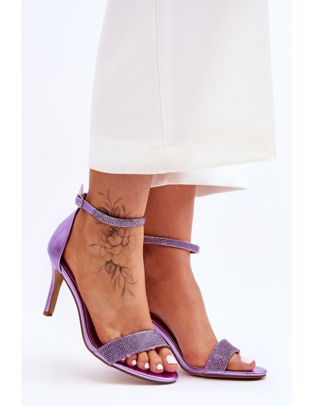 Women's Sandals On A High Heel With Rhinestones Violet Perfecto