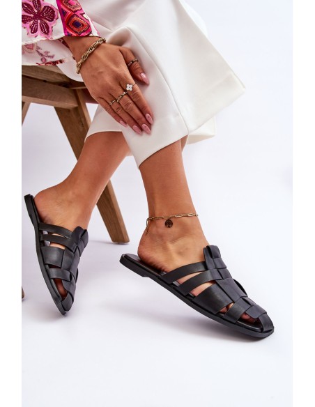 Women's Striped Slippers Black Reyna