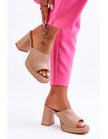 Leather High Heels Beige Livesa