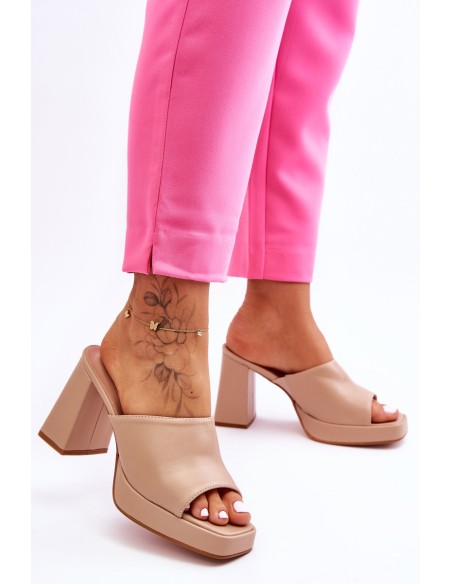 Leather High Heels Beige Livesa