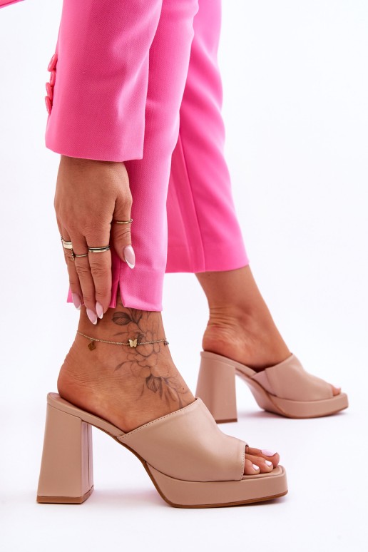 Leather High Heels Beige Livesa