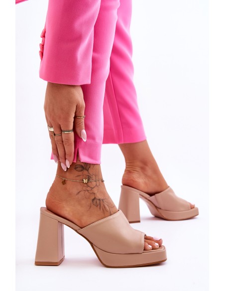 Leather High Heels Beige Livesa