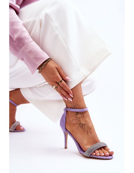 Suede High Heel Sandals With Rhinestones Violet Moments