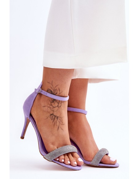 Suede High Heel Sandals With Rhinestones Violet Moments