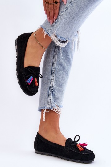 Zomšiniai mokasinai su kaspinu ir kutais Black Dorine