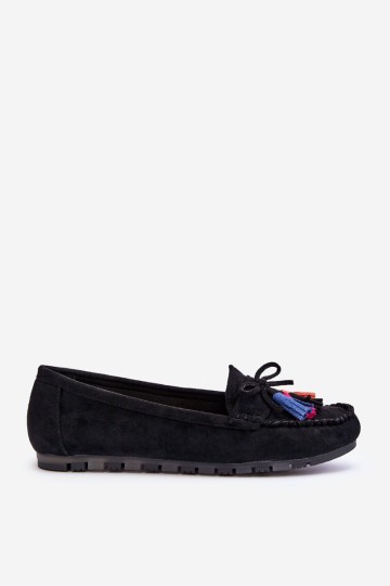 Suede Loafers With Bow And Fringes Black Dorine 2