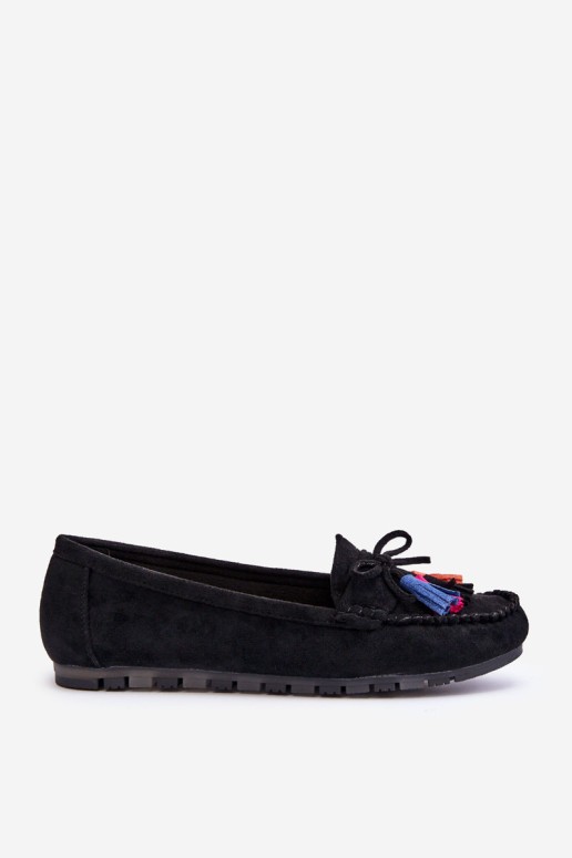 Suede Loafers With Bow And Fringes Black Dorine