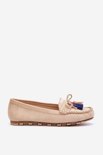 Suede Loafers With Bow And Fringes Beige Dorine 2
