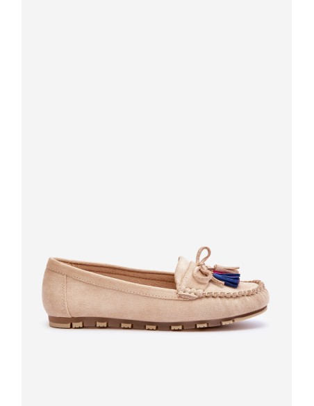 Suede Loafers With Bow And Fringes Beige Dorine