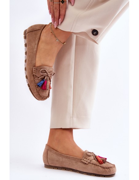 Suede Loafers With Bow And Fringes Dark beige Dorine