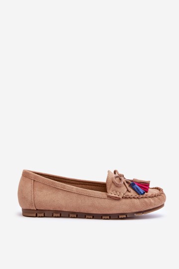 Suede Loafers With Bow And Fringes Dark beige Dorine 2