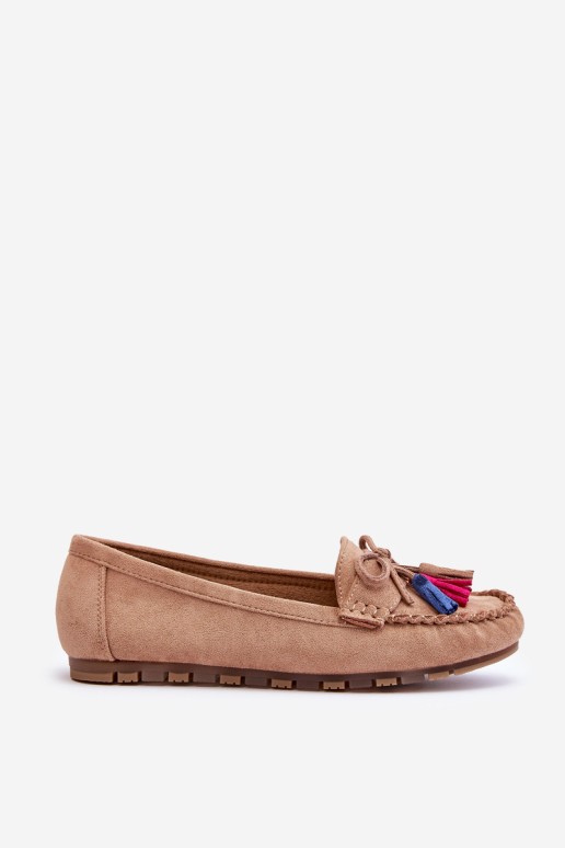 Suede Loafers With Bow And Fringes Dark beige Dorine
