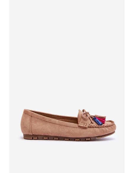 Suede Loafers With Bow And Fringes Dark beige Dorine