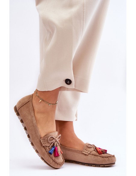 Suede Loafers With Bow And Fringes Dark beige Dorine