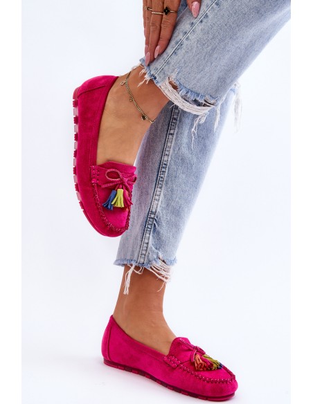 Suede Loafers With Bow And Fringes Fuchsia Dorine