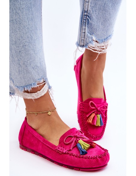 Suede Loafers With Bow And Fringes Fuchsia Dorine