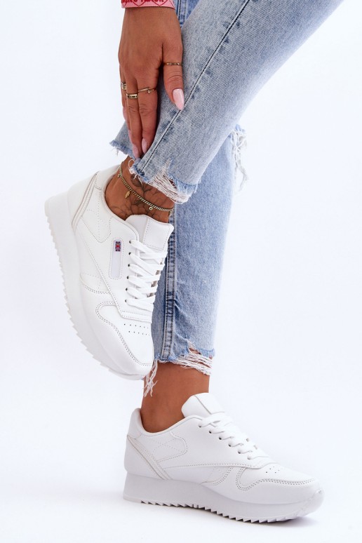 Leather Lace Up Platform Sports Shoes White Merida