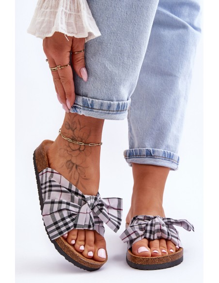 Women's Slides With Bow On The Platform Gray Vero