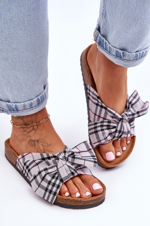 Women's Slides With Bow On The Platform Gray Vero