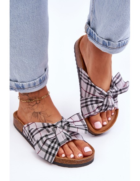 Women's Slides With Bow On The Platform Gray Vero