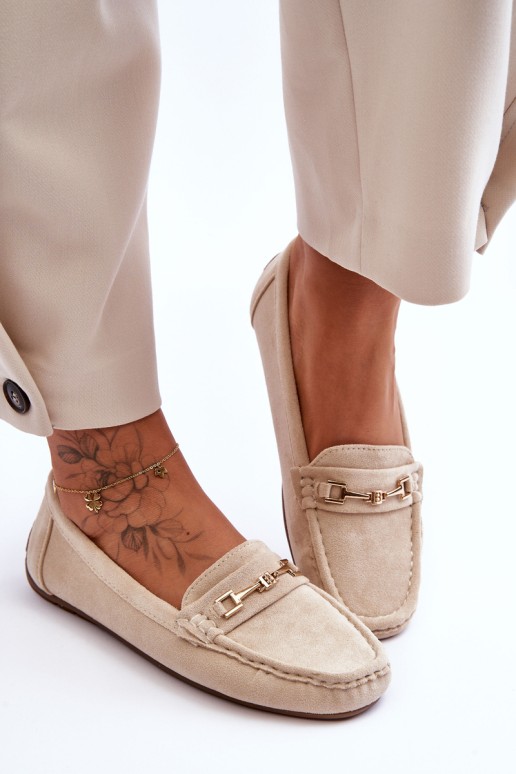 Moteriški klasikiniai zomšiniai mokasinai smėlio spalvos Corinell