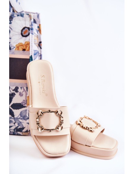 Women's Fashionable Leather Slippers Beige Adaline