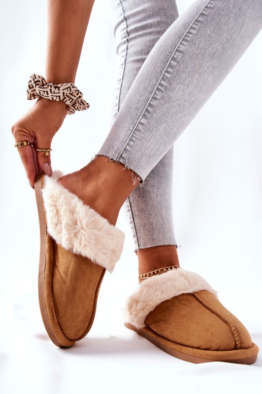 Women's Slippers With Fur Camel Pinky