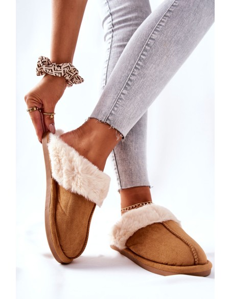 Women's Slippers With Fur Camel Pinky