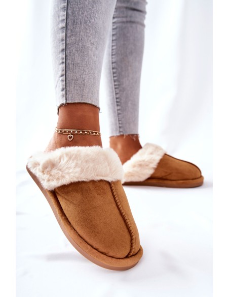 Women's Slippers With Fur Camel Pinky