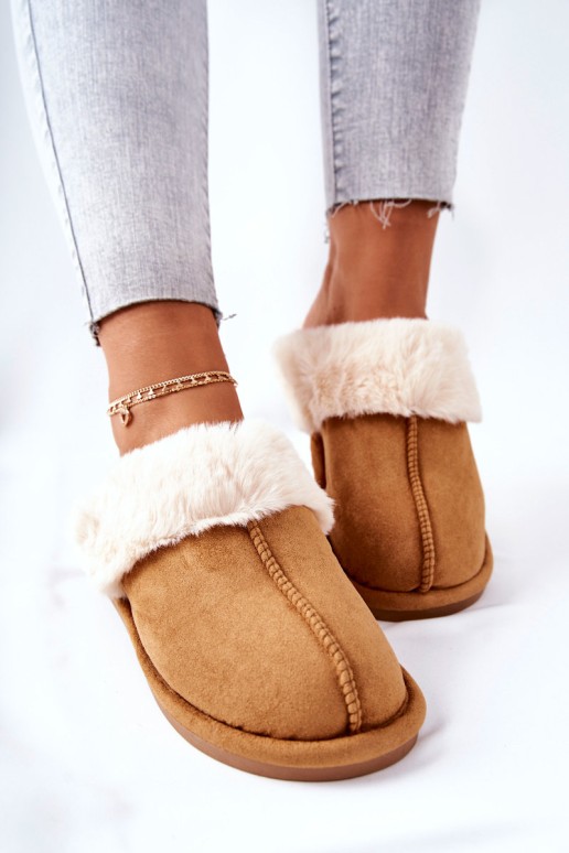 Women's Slippers With Fur Camel Pinky