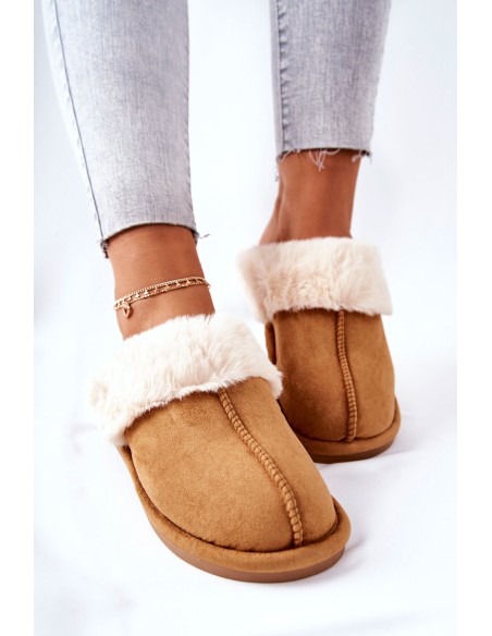 Women's Slippers With Fur Camel Pinky