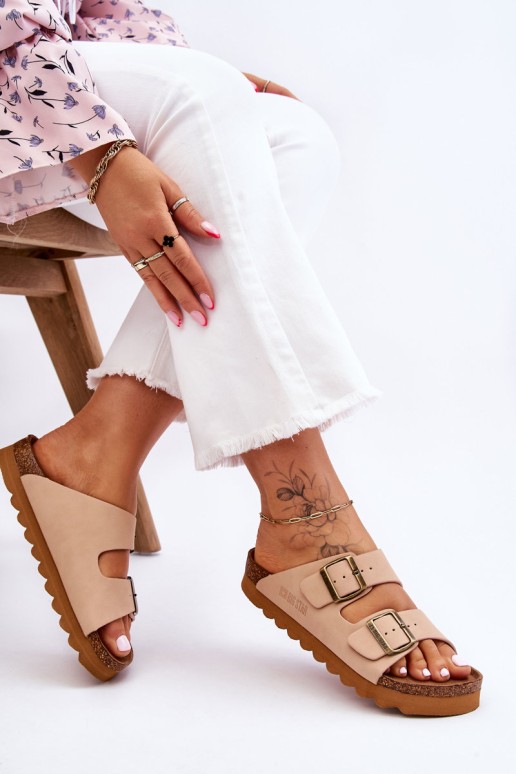 Klasikinės moteriškos BIG STAR šlepetės LL274478 smėlio spalvos