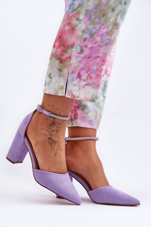 Suede Pumps with Rhinestones Violet Diamond