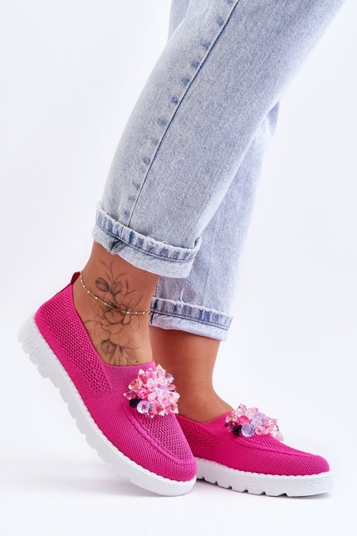 Women's Slip-On Sneakers with Stones Fuchsia Simple