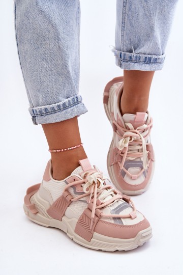Women's Trendy Lace-up Sport Shoes Beige-Pink Chillout! 2