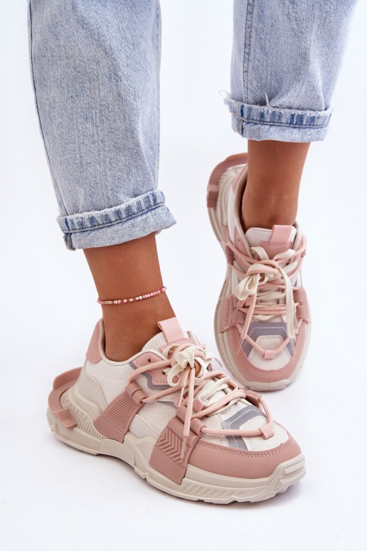 Women's Trendy Lace-up Sport Shoes Beige-Pink Chillout!