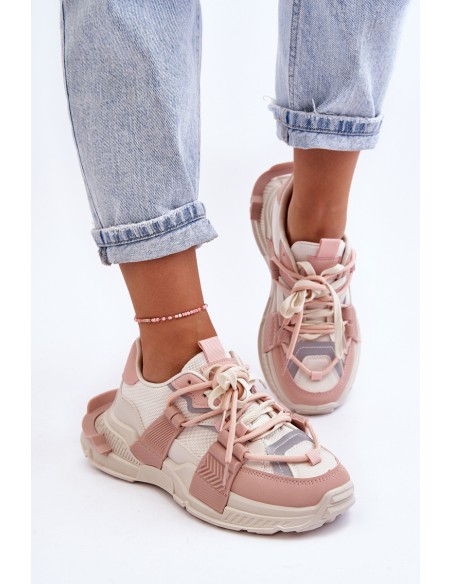 Women's Trendy Lace-up Sport Shoes Beige-Pink Chillout!